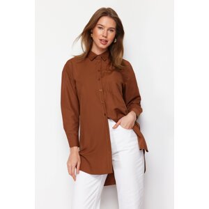 Trendyol Dark Brown Woven Shirt with Pocket and Slit Detail