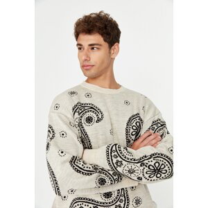Trendyol Beige Oversize Paisley Patterned Crew Neck Knitwear Sweater