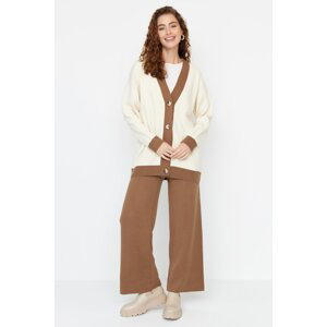 Trendyol Brown Stripe Detailed Cardigan-Pants Knitwear Set