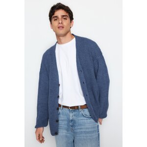 Trendyol Indigo Oversize Fit Wide Fit V-Neck Textured Cardigan