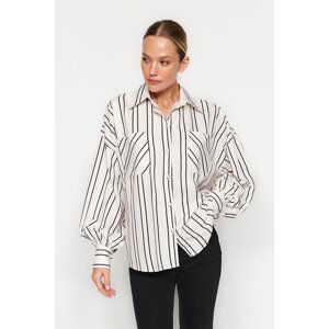 Trendyol Ecru Striped Oversize/Creature Satin Woven Shirt