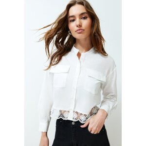 Trendyol Ecru Lace Detailed Crop Regular Normal Fit Woven Shirt