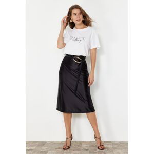 Trendyol Black Premium Satin A-Line/Alarm Form Midi Knitted Skirt