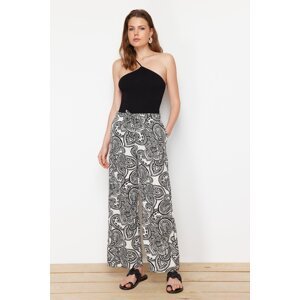 Trendyol Black Elastic Waist Shawl Patterned Woven Trousers