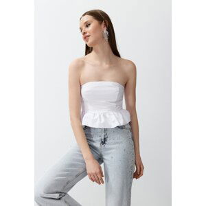 Trendyol White Flounce Poplin Crop Bustier