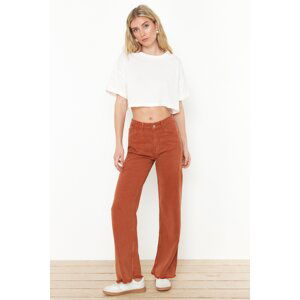 Trendyol Brown 100% Tencel™ High Waist Wide Leg Jeans with Stitching Detail