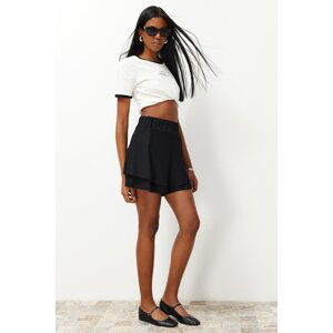 Trendyol Black High Waist Wrap/Textured Double Layer Knitted Shorts