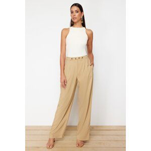 Trendyol Mink Straight/Straight Cut Belt Detailed Trousers