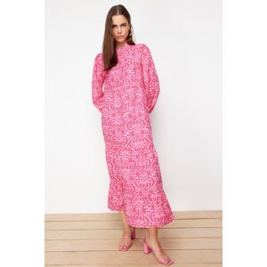 Trendyol Fuchsia Patterned Half Pat Wide Fit Cotton Woven Dress