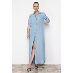 Trendyol Blue 100% Tencel™ Oversize Denim Modest Long Trench Coat