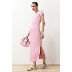 Trendyol Pink Plain Bodycone Fitted Flexible Ottoman Knitted Maxi Pencil Dress