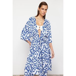 Trendyol Abstract Patterned Belted Midi Woven Kimono & Kaftan