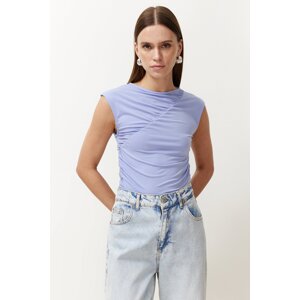 Trendyol Blue Fitted/Fitted Gathered Stretch Knitted Blouse