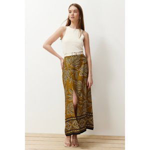 Trendyol Light Khaki Slit Patterned Viscose Fabric Maxi Woven Skirt