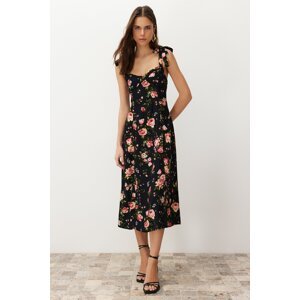 Trendyol Black Floral A-Line Viscose Midi Woven Dress