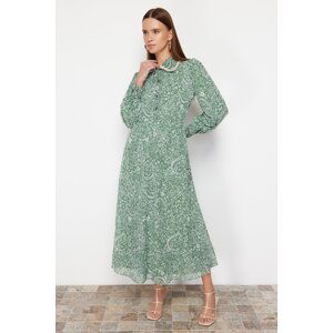 Trendyol Green Floral Neck Detailed Lined Chiffon Woven Dress