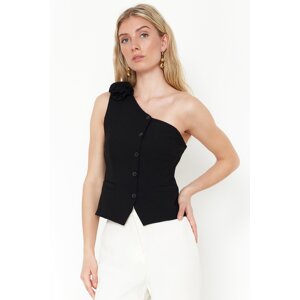 Trendyol Black Fitted Fitted Limited Edition One Shoulder Rose Detailed Woven Vest