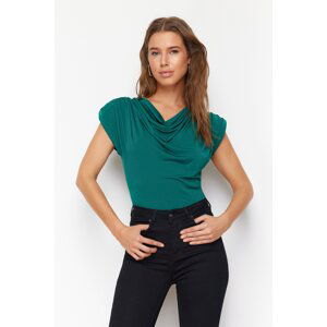 Trendyol Emerald Green Degaje Collar Padded Sandy Stretch Knitted Blouse