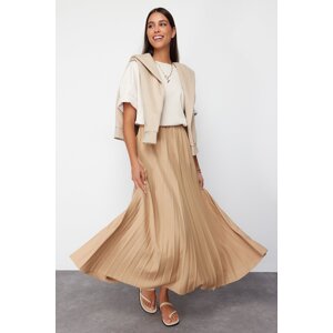 Trendyol Dark Beige Pleated Knitted Skirt