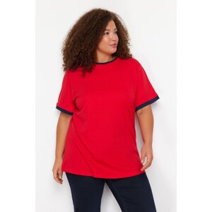 Trendyol Curve Red Color Block Detailed Boyfriend Knitted T-shirt