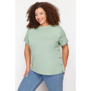 Trendyol Curve Mint Green Button Detailed Knitted T-shirt