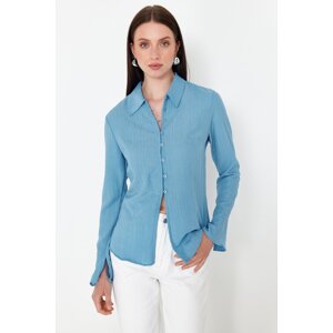 Trendyol Light Blue Textured Fitted Woven Shirt