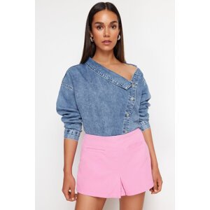 Trendyol Pink Pocket Detailed High Waist Denim Shorts