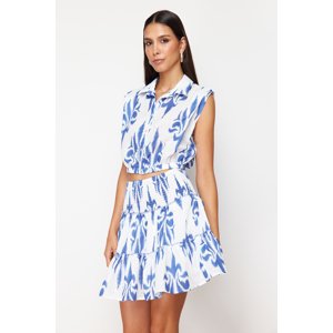 Trendyol Blue Gimped Skirt with Ruffles Linen Look Mini Woven Skirt