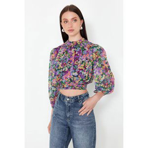 Trendyol Lilac Floral High Neck Crop Blouse