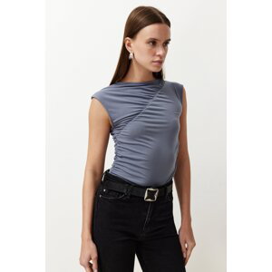 Trendyol Gray Fitted/Fitted Gathered Stretch Knitted Blouse