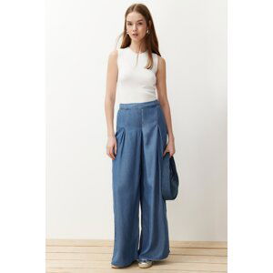 Trendyol Dark Blue 100% Tencel™ Pleated High Waist Wide Leg Jeans