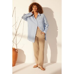 Trendyol Blue 100% Linen Oversize Shirt