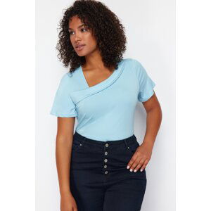 Trendyol Curve Light Blue Single Jersey Knitted Plus Size Blouse