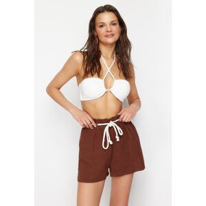 Trendyol Brown Woven Tie-Up Muslin Shorts & Bermuda