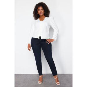 Trendyol Curve White Lace V-Neck Buttoned Plus Size Woven Blouse