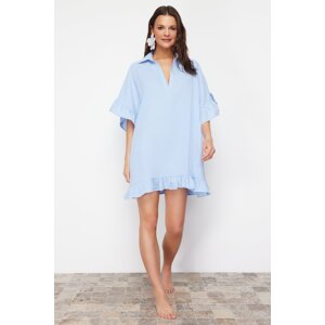 Trendyol Blue Mini Woven Frilly Beach Dress