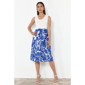 Trendyol Indigo Zero Sleeve Pool Collar Skirt Patterned Midi Knitted Dress