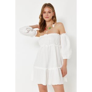 Trendyol White Mini Woven Ruffle Muslin Beach Dress