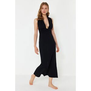 Trendyol Black Maxi Woven Back Low-cut Linen Blended Beach Dress