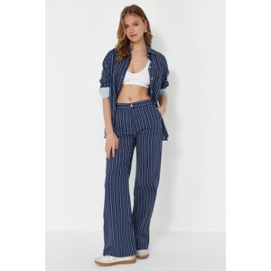 Trendyol Blue Striped High Waist Wide Leg Jeans