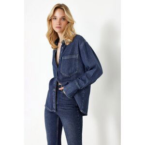 Trendyol Dark Blue Lyocell Oversize Denim Shirt