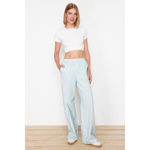 Trendyol Blue Striped Elastic Waist High Waist Wide Leg Jeans