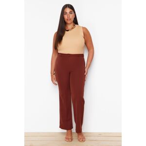 Trendyol Curve Brown High Waist Ribbed Stitched Wide Leg Trousers