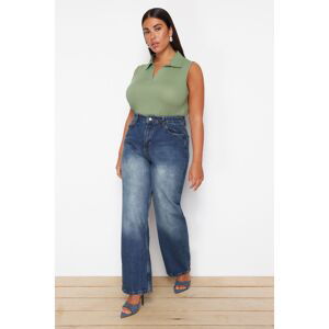 Trendyol Curve Blue High Waist Wide Leg Denim Trousers