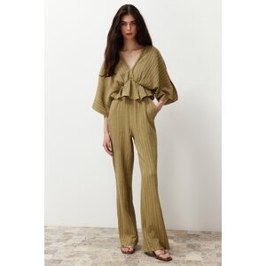 Trendyol Khaki Elastic Waist Textured Fabric Woven Trousers