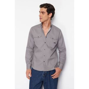 Trendyol Men's Gray Regular Fit Denim Jeans Shirt with Snap Fasteners