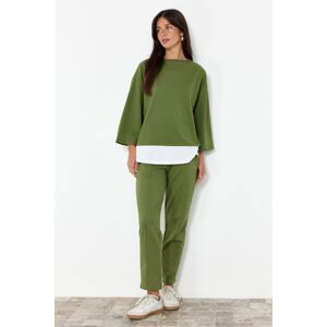 Trendyol Khaki Relaxed Pattern Woven Garni Detailed Knitted Bottom-Top Set