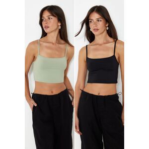 Trendyol Black-Green 2 Pack Polyamide Content Strappy Crop Fitted Flexible Knitted Undershirt