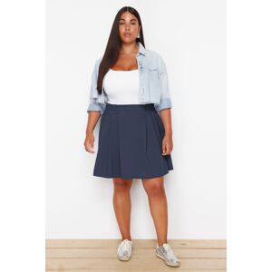 Trendyol Curve Navy Blue Pleated Buckle Detailed Mini Woven Plus Size Skirt