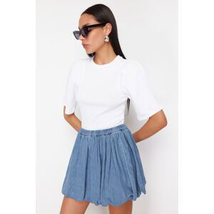 Trendyol White Balloon Sleeve Crew Neck Ribbed Stretchy Knitted Blouse